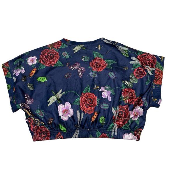 Adidas x Rita Ora Top Womens S Blue‎ Floral Cropped TShirt Athleisure Athletic - Picture 2 of 7
